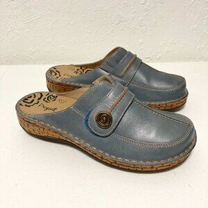 Propet Jana WCS011L Women's Clog Blue LEATHER SHOES SLIP ON Clogs Adjustable 9.5
